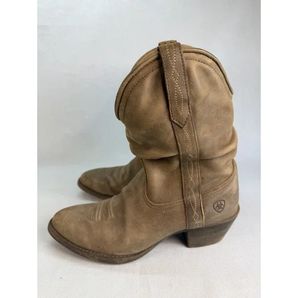 Ariat Boot Women Sz 7.5B Brown Taupe Reina Leather Cowgirl Western Slouch Bootie - Picture 6 of 10